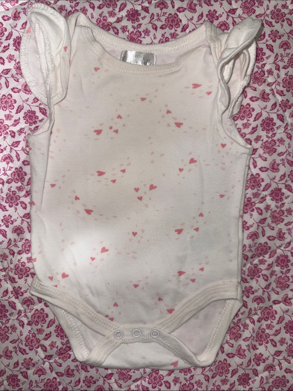 White Baby One-Piece Bodysuit with Pink Heart Print 0-3M